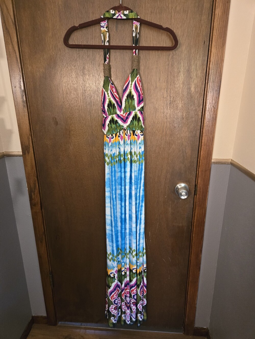 Y2K Colorful Halter Maxi Dress - Blue, Green, Pink Festival CMM Small